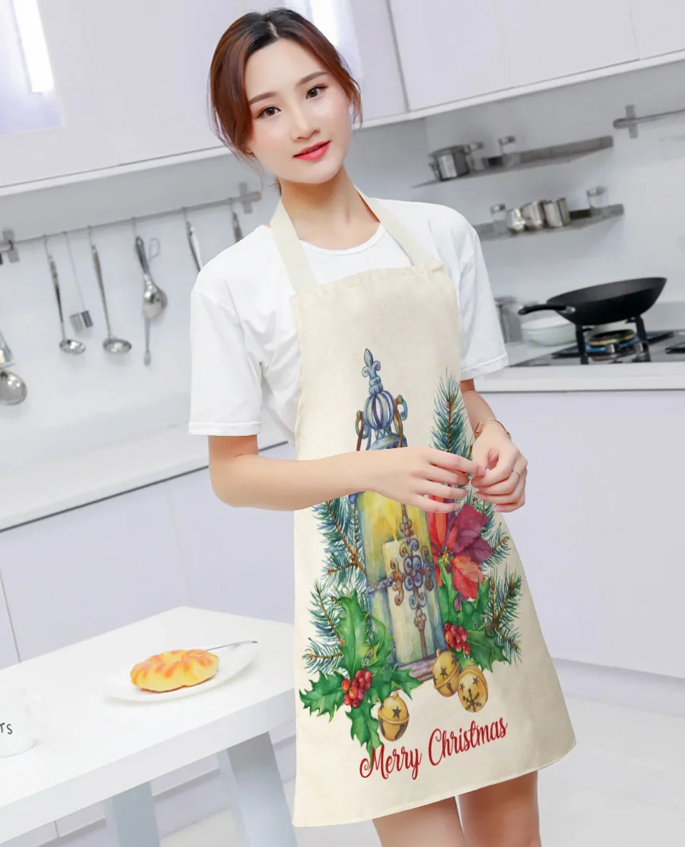 Christmas Apron Santa Claus Pinafores Cotton Linen Aprons 55*68cm Woman Adult Bibs for Home Kitchen Cooking Baking