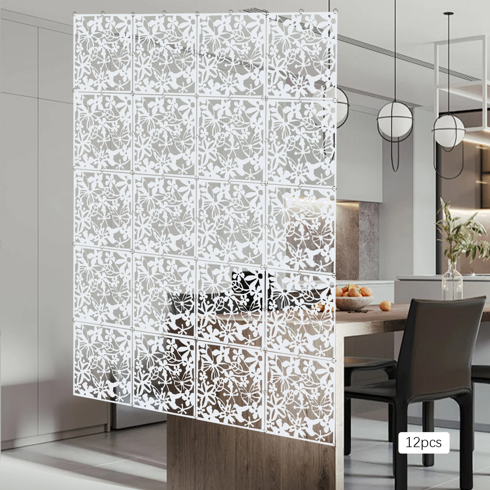 Pack of 12 Room Dividers Hanging DIY Deco 40 x 40 cm White Screen Panel Wall Panels with Hollow Pattern Room Divider for Hotel