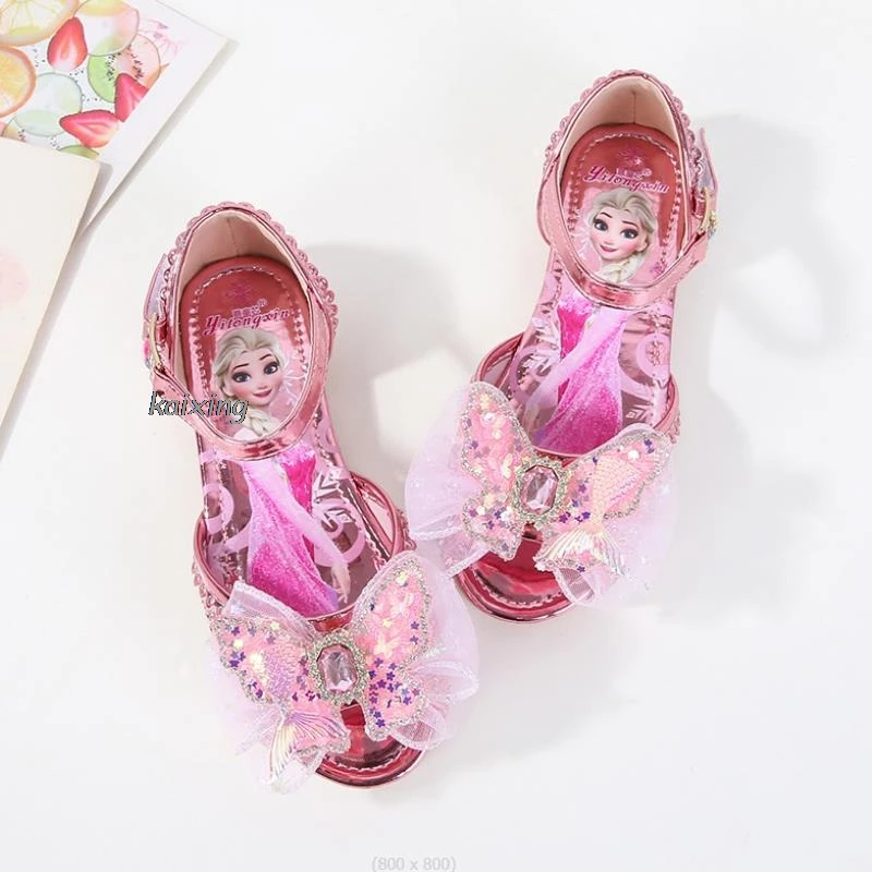 Frozen Elsa Sandals Girl\'s Crystal Princess Sandals New Toe Shoes, Flat Princess Shoes for Party, 2-12 Years Old Kids 23-36 Size