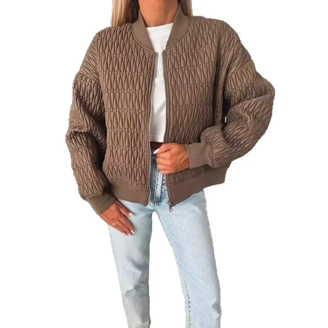 

2025 New Fashion Zipper Jacket For Women Autumn Casual Loose Solid Color Stand Collar Pocket Short Jacket For Women