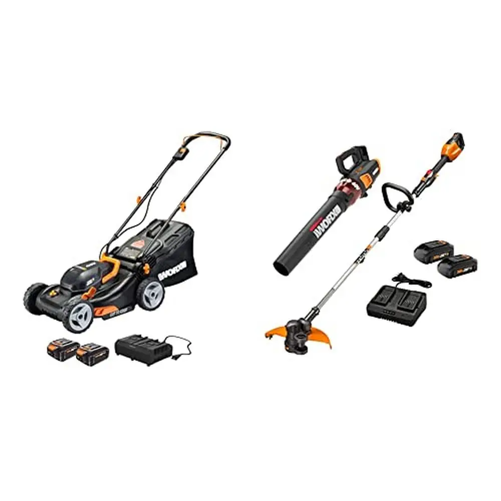 

40V Cordless Lawn Mower String Trimmer Leaf Blower Combo Kit Batteries Charger Intellicut Technology Instant Line Feed 7 Cutting