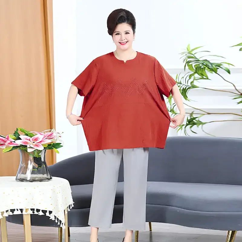 Large Size T-shirts Short Tops Middle-aged and Elderly Women Old Ladies Summer Plus Size Plus Size Special Price T-shirts