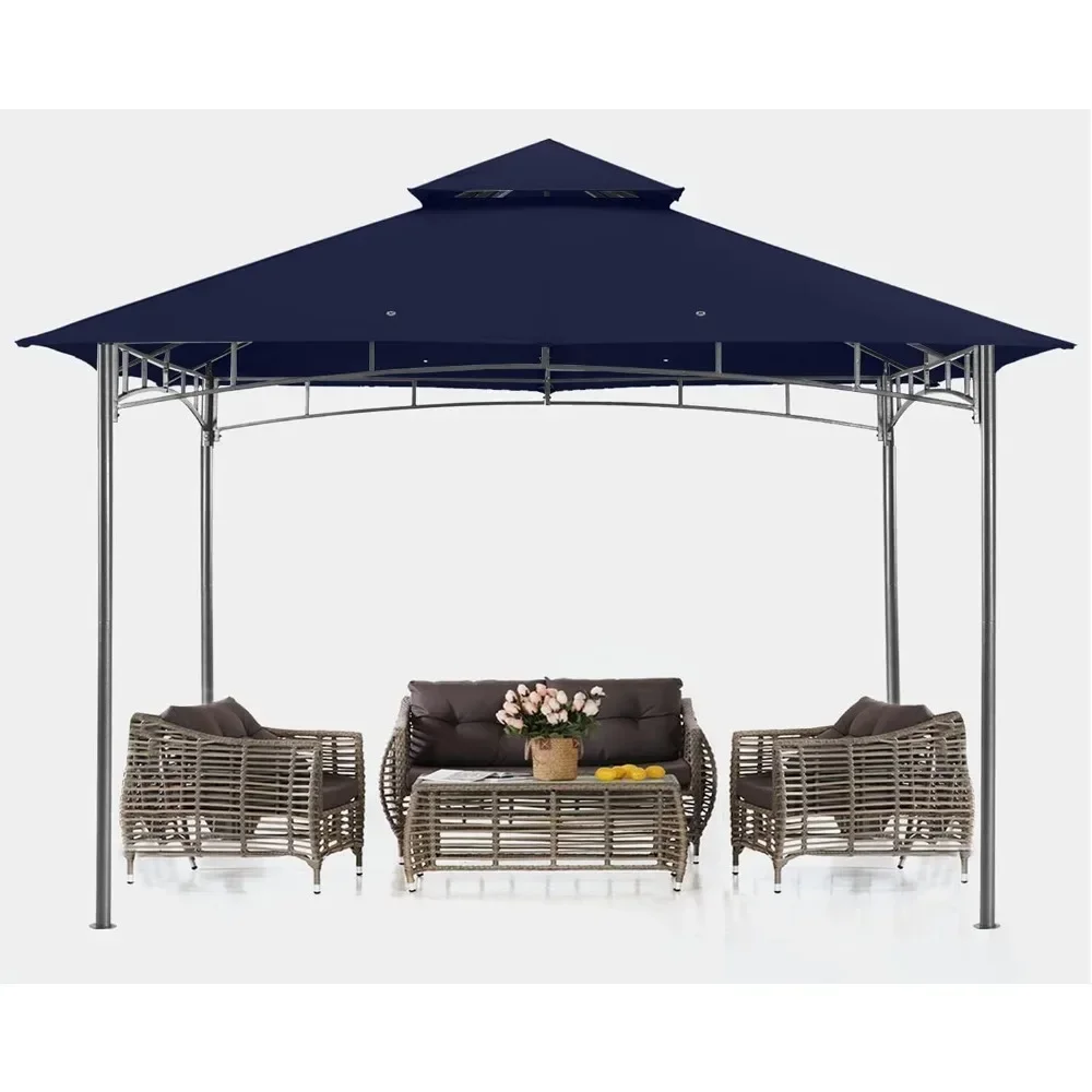 

Беседки для патио 8x8 — беседка со стальной рамой на открытом воздухе для газона, заднего двора, садовой террасы (темно-синий)