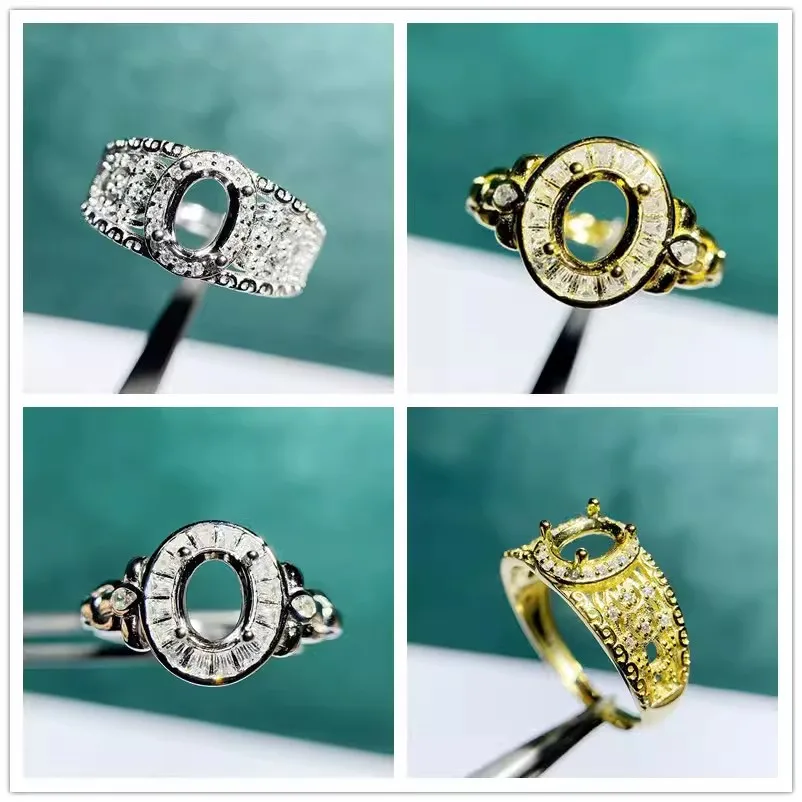 MeiBaPJ 5mm*7mm Elliptic Stone 925 Silver Fashion Zircons Ring Setting DIY Empty Holder for Women Fine Charm Jewelry