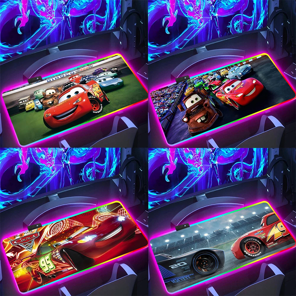 Disneys Cars Lightning McQueen RGB Pc Gamer Keyboard Mouse Pad Mousepad LED Glowing Mouse Mats Rubber Gaming Computer Mausepad