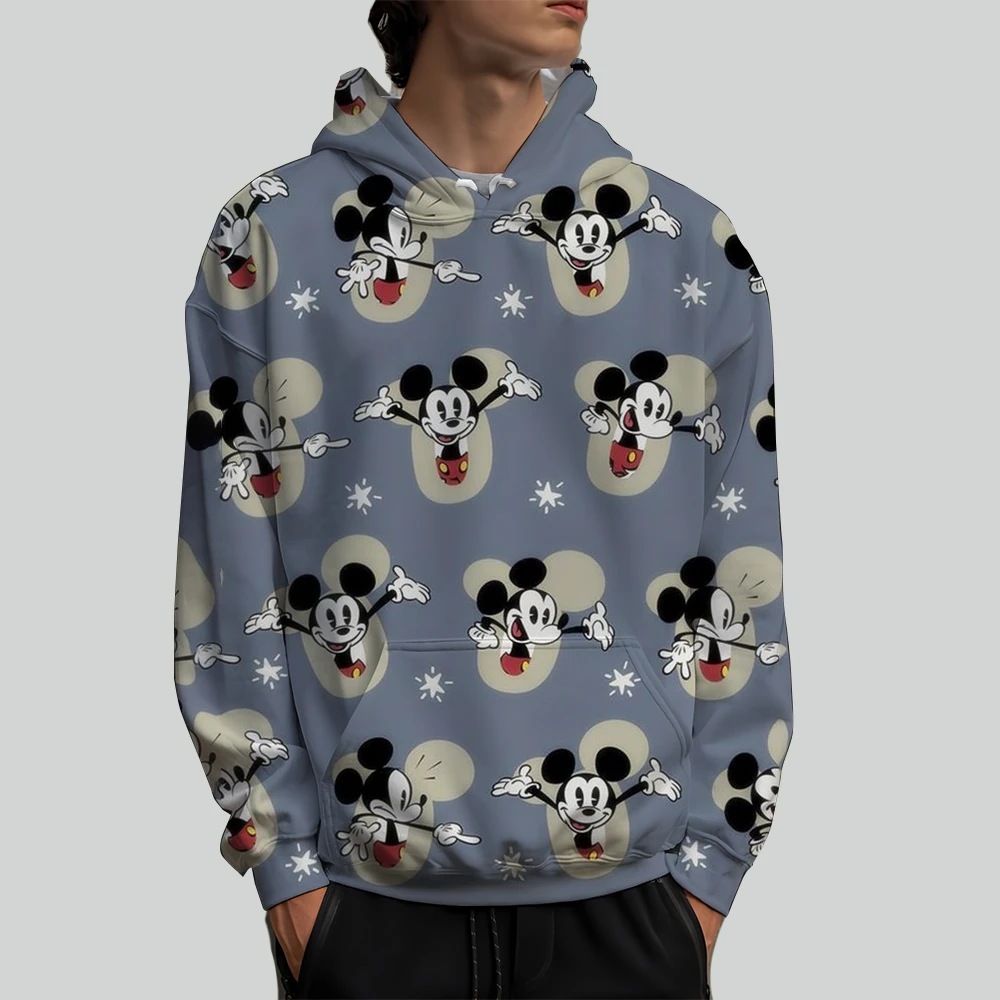 Male Sweatshirts Pocket Mickey Mouse Line Pop Cartoon Print Long Sleeve Clothing Popular Streetwear Men Hoodies Autumn Winter