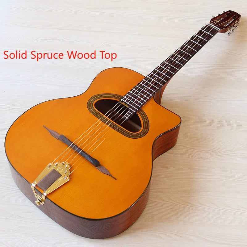 

Акустическая гитара Django, 41 дюйм, верх из цельного ели, 6 струн, глянцевая отделка, цыганская акустическая гитара оранжевого и натурального цвета