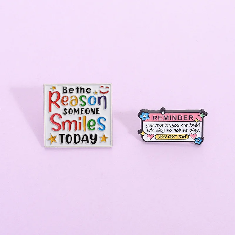New Cartoon English Encouragement Phrases Metal Brooch Creative Funny Rainbow Gift Badges Pins Accessories DIY Bag Hat Clothes