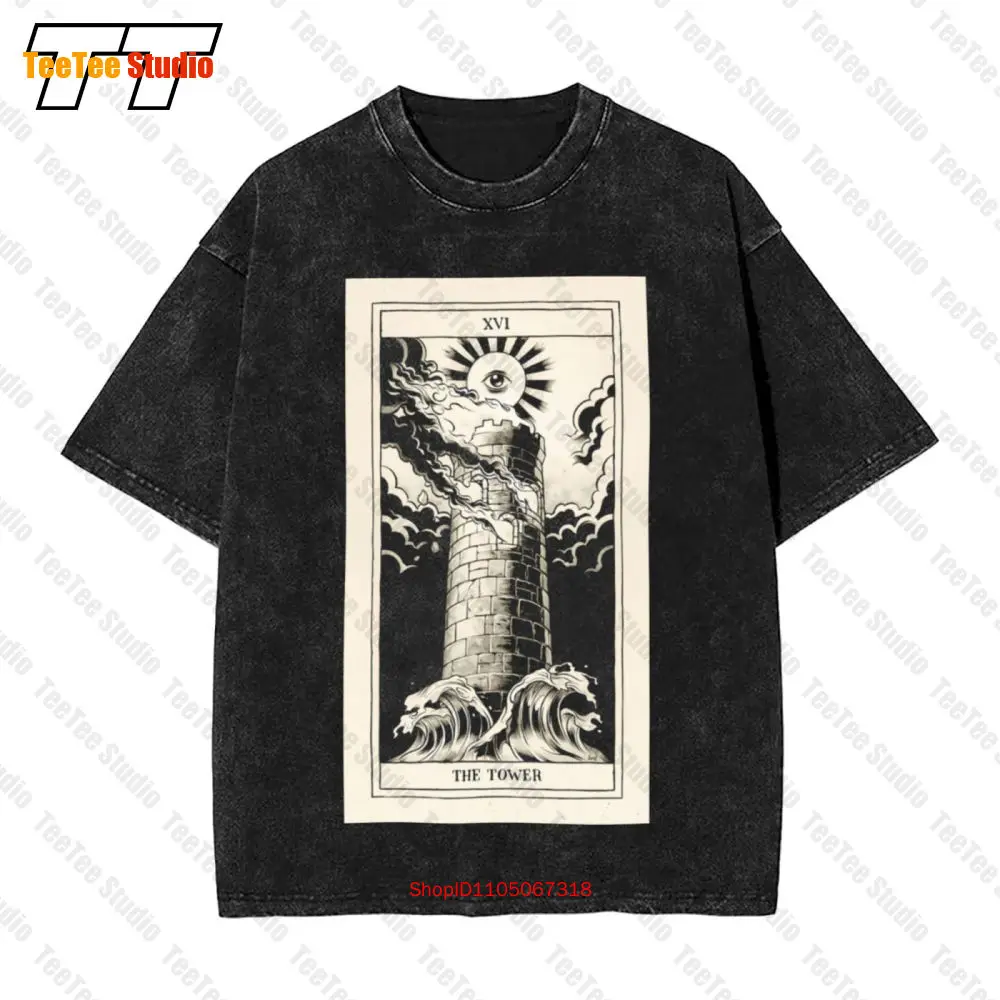 

Винтажная футболка большого размера с логотипом The Tower Tarot Card KMMU