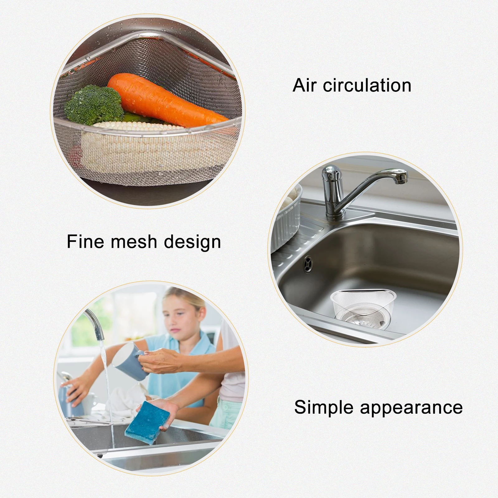 

1Pcs Stainless Steel Sink Basket Fine Mesh Design for Food Draining Vegetable Washing Kitchen Storage Corner Rack Dish Drying