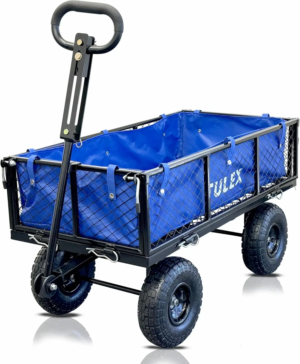 Heavy Duty 660 lbs Capacity Mesh Steel Garden Cart, Folding Utility Wagon with Removable Sides, Rubber Wheels, and Waterproof Li