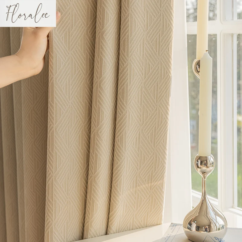 

French Cream Modern Simple Light Luxury Bedroom Blackout Curtains for Living Room High-quality Beige Thickened Blackout Curtains