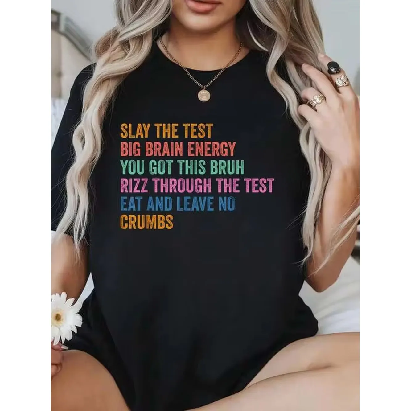 100% Cotton Summer Outfits For Women Test Day Slay The Test Big Brain Energy Students Spirit T-Shirt Womens Soft Short Sleeve Top, Stylish Comfy Tee For Women Graphic Tees