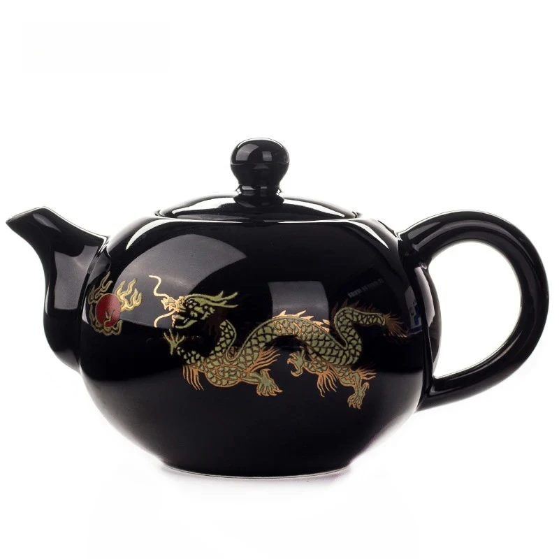 Schwarze Keramik Teekanne Chinesischer Drache Teekanne handgemachte Teekanne einfache Teekanne Wasserkocher Keramik Teeservice Wasserkocher Kung Fu Teegeschirr
