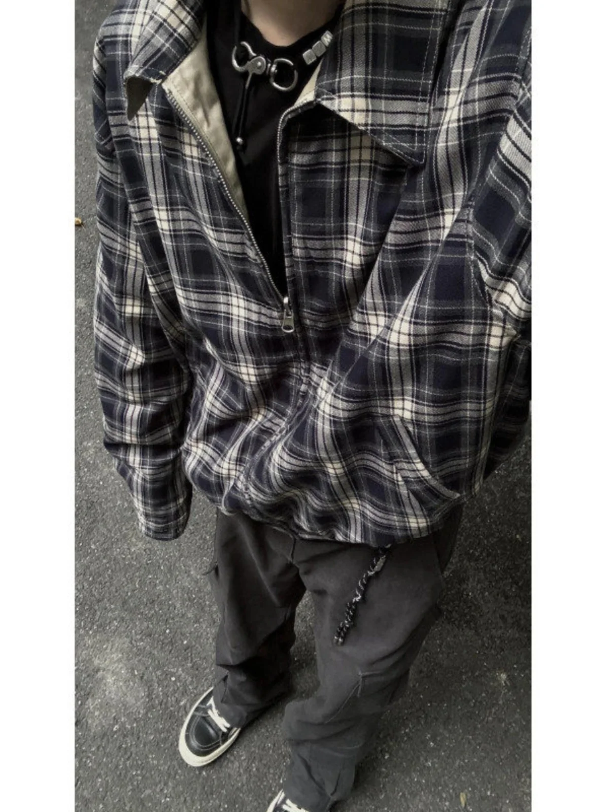 

American Sle Double-Sided Wear Pilot Jaet Retro Collar Cleanfit Plaid Outerwear Autumn Loose Fit Long Sve Youth Faion