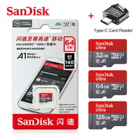 Tarjeta de Memoria SanDisk A1 Original de 256 GB, 128 GB, 100 MB/S, 64 GB, 32 GB, Tarjeta Micro SD Clase 10 UHS-1 Flash MicroSD TF + Lector de Tarjetas Tipo C