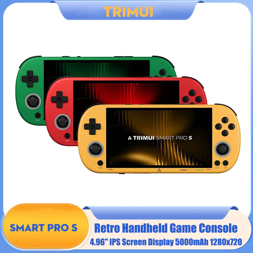 

Портативная игровая консоль Trimui Smart Pro S Retro с IPS-экраном 4,96 дюйма, батареей 5000 мАч, разрешением 1280x720, Bluetooth 5.4, видеоплеер для игр