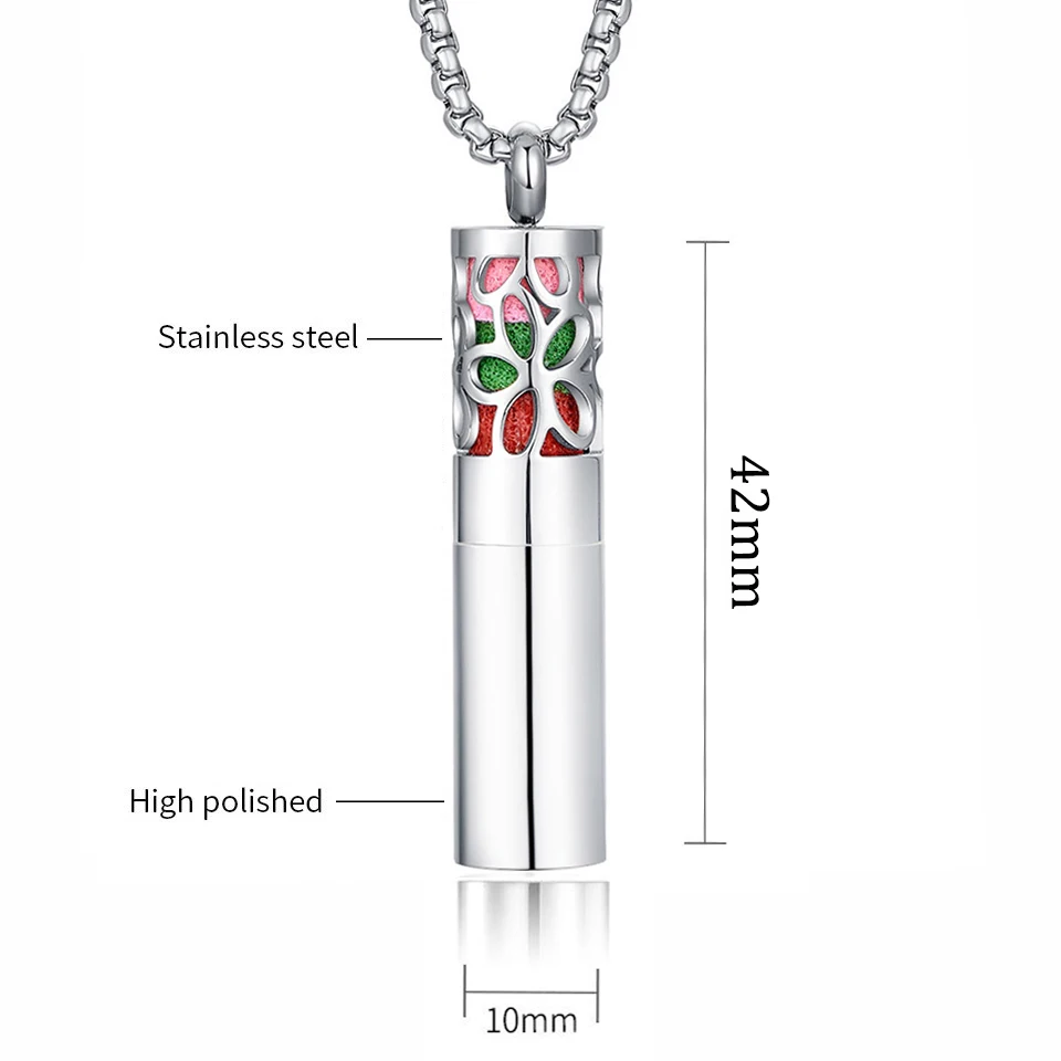Cylindrical Aromatherapy Essential Oil Diffuser Necklace Storage Bottle Stainless Steel Pendant Fashion Perfume Lockets Jewelry