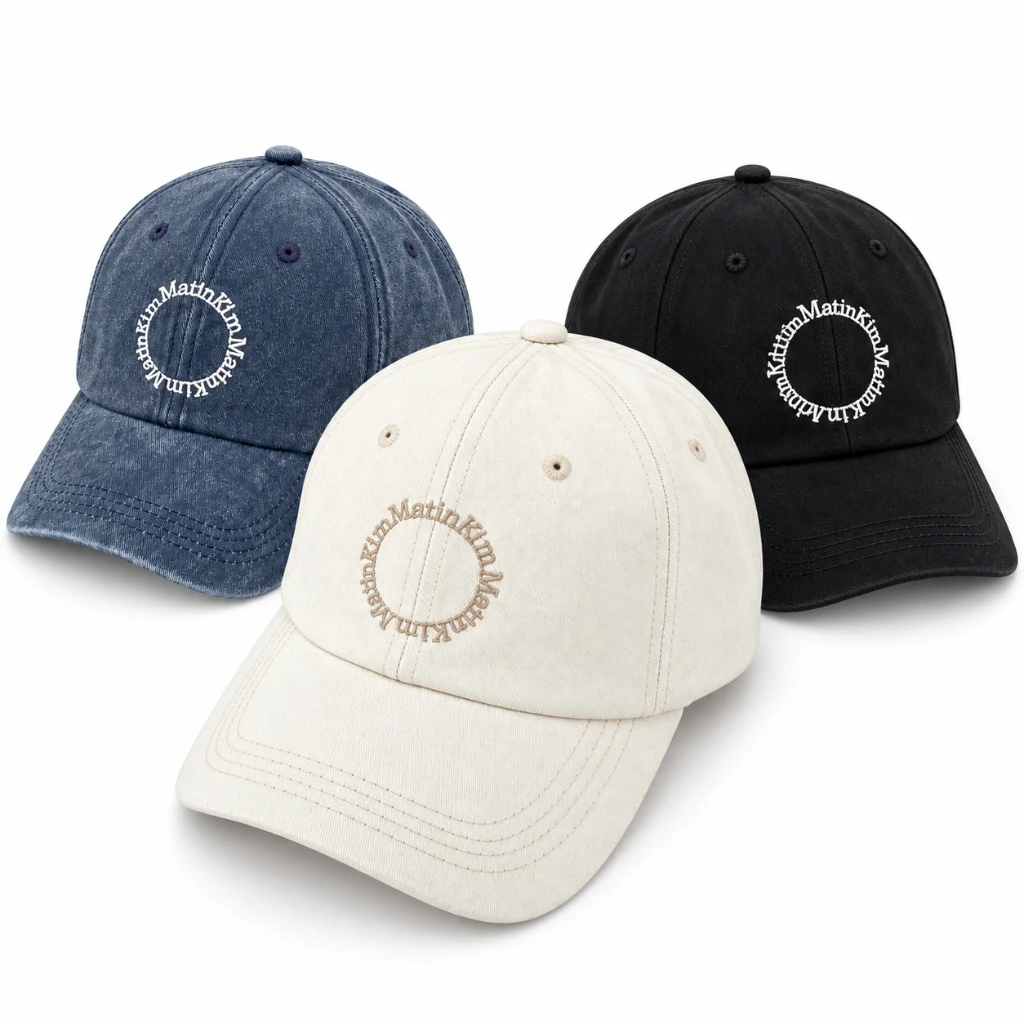 MATIN KIM Vintage Washed Denim Baseball Cap Unisex Embroidered Logo Adjustable Cotton Dad Hat Casual Outdoor Travel Streetwear
