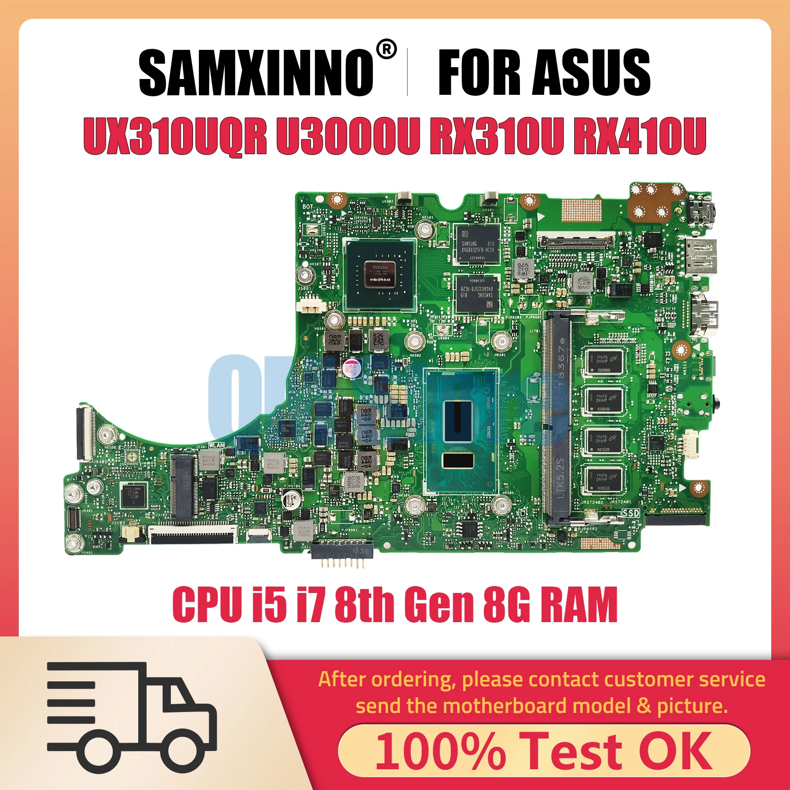 UX310UQR Mainboard For ASUS RX310U UX410U UX310UFR UX310UAR UX310UV UX410UFR Laptop Motherboard CPU i5 i7 8th Gen 8G RAM