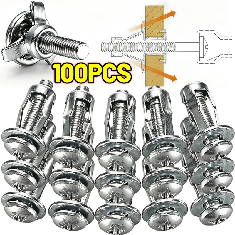 4/100pcs Petal Screw Jack Nuts Screw Anchors Metal Rivet Nut Expansion Plugs Clamp Rivets Lock Fixed Bolt Board Wall Fasteners