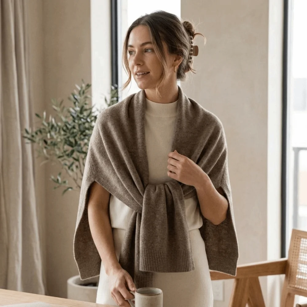 Simple Style Warm Soft Knit Shawl Polyester Lightweight Neck Scarf High-Quality Solid Color Outer Cape Air-Conditioned Rooms