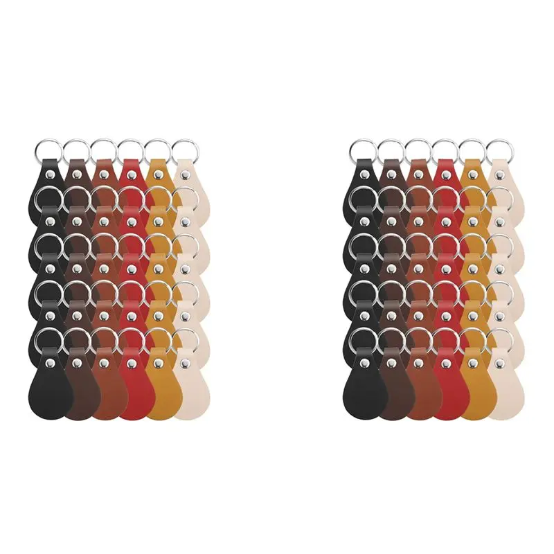 QWE-60Pcs Leather Keychain PU Leather Key Fobs With Rivets And Keychain Ring Sublimation Keychain Blanks