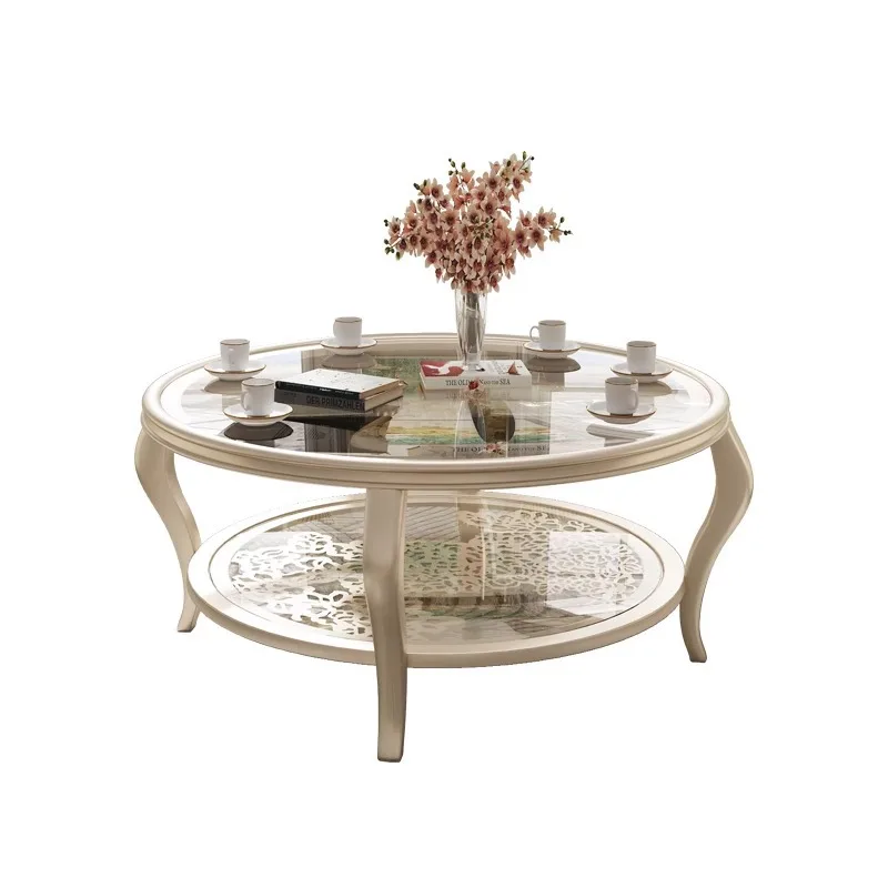 

American light luxury coffee table simple small apartment creative tempered glass round coffee table sofa combination home
