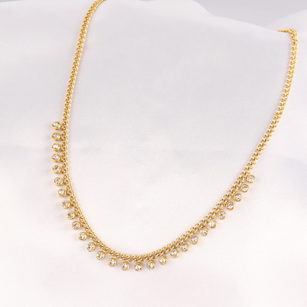 316L الفولاذ المقاوم للصدأ الزركون شرابة قلادة قلادة للنساء الفاخرة الذهب اللون زركونيا سلسلة القلائد مجوهرات #5