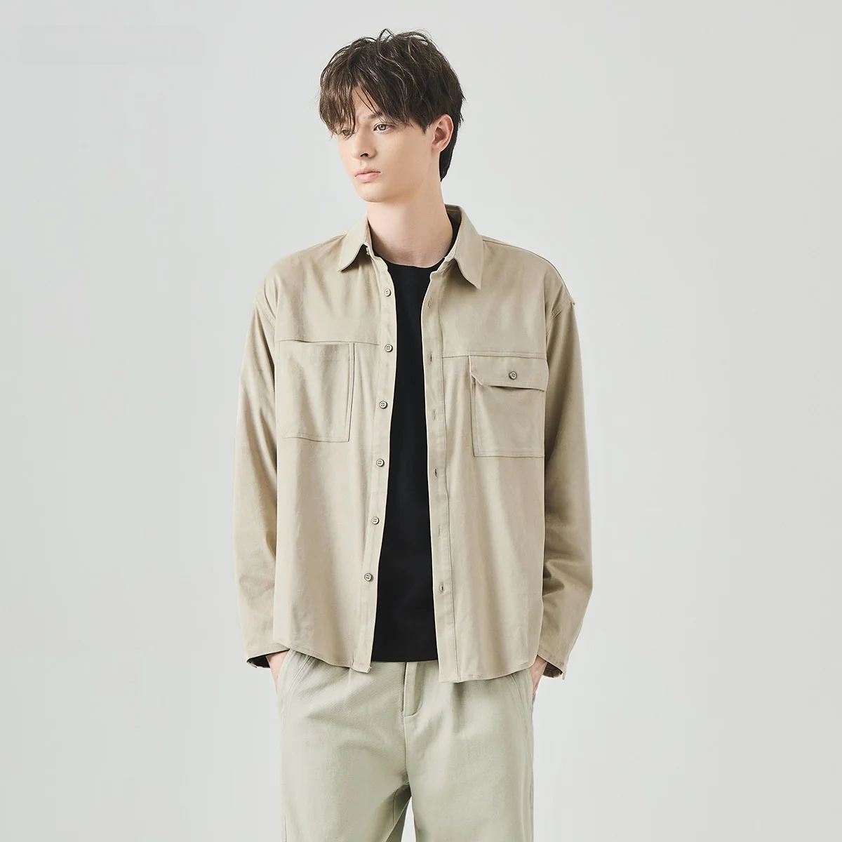 

Men's Long Sleeve Suede Shirt Casual Loose Anti-Wrinkle Comfortable Fit Outerwear for Youth Daily Wear Pocket Design Commute ...