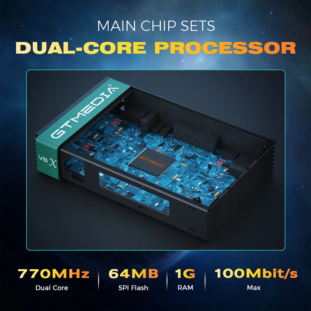 جهاز استقبال قمر صناعي GTMEDIA V8X DVB-S/S2/S2X، VCM/ACM/متعدد الأشواط يدعم BISS لفة تلقائية مدمجة 2.4G WIFI 1080P HD Mars v8x