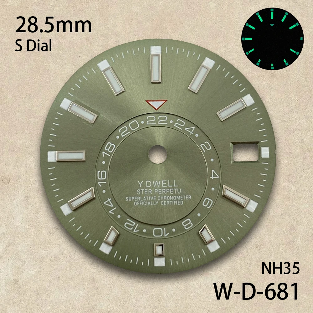28.5mm S Logo New Sunburst Dial Fit NH35/NH36/4R/7S Japanese Movement Green Luminous High-Quality Watch Modification Accessories
