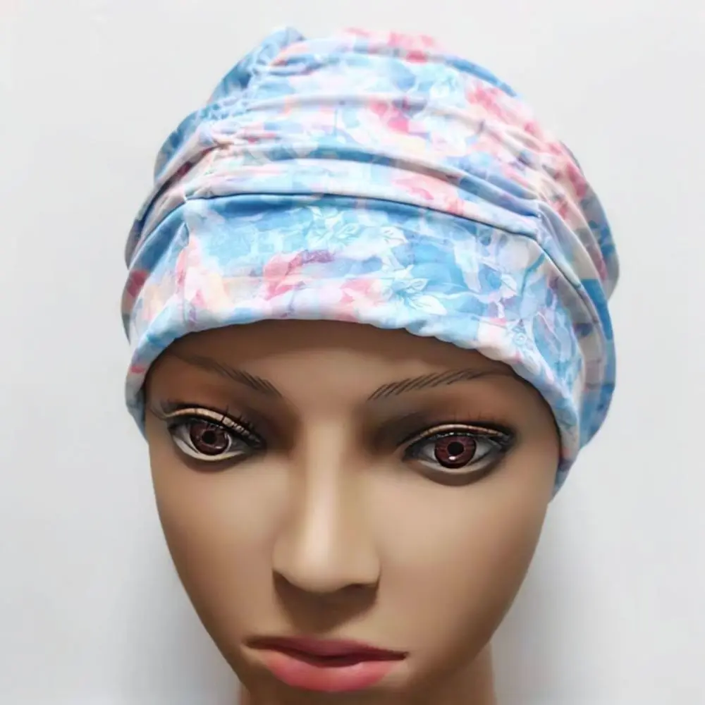 Elastic Nylon Swim Cap For Long Hair Women Waterproof Floral Printed Swimming Hat Comfortable Bathing Accessories Pool Sport