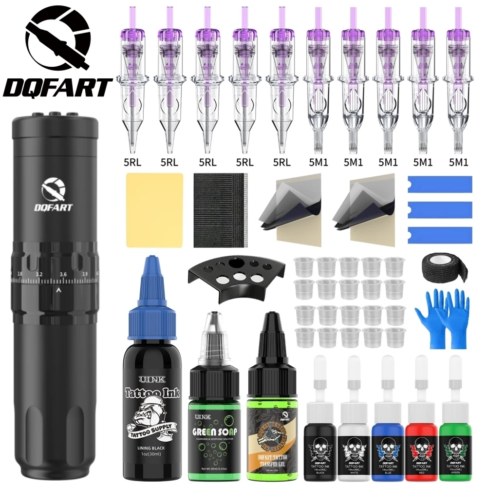 DQFART 1500mAh T1Pro Set Electric Wireless Tattoo Machine Body Art Creative Designs Tattoo Artists Beginner Accessories