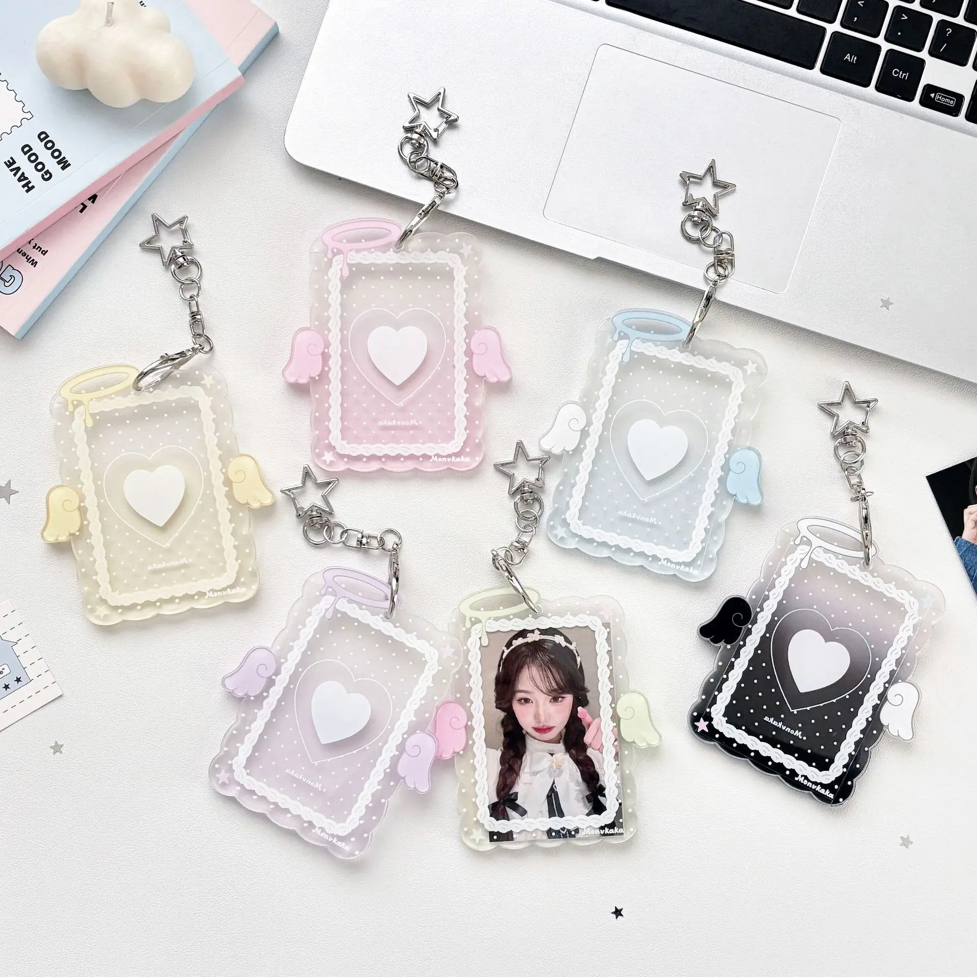 Cartoon Angel Wings Acrylic Hard Photocard Holder Kpop Idol Card Polaroid Photo Cover Case