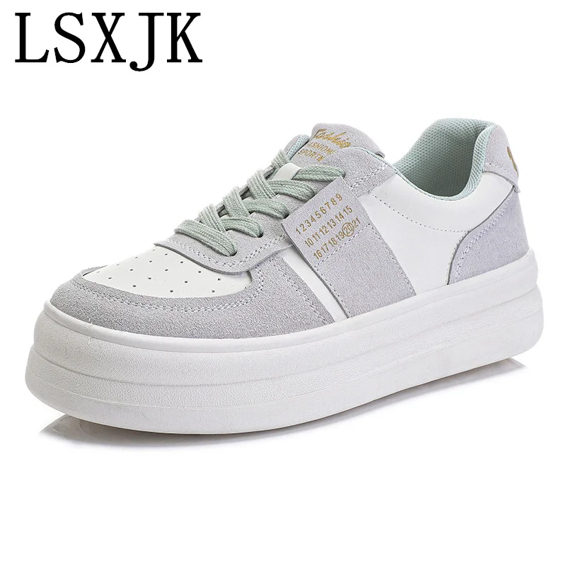 

LSXJK Platforms Flats 2022 Spring Summer Women Sneakers Cow Suede Leather Lace-Up Casual Shoes Woman Brand Fashion New Arrival