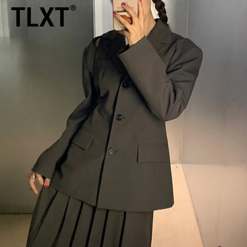

TLXT дизайн с открытыми плечами, пиджак для женщин, весна-осень 2024, новый модный винтажный универсальный пиджак, пальто XK1119