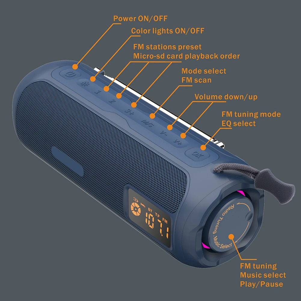 10W Bluetooth-Compatible Speaker with Card Insert AM FM Radio Wireless Speaker Tuning Knob for Home/Shower/Outdoor/Beach/Travel