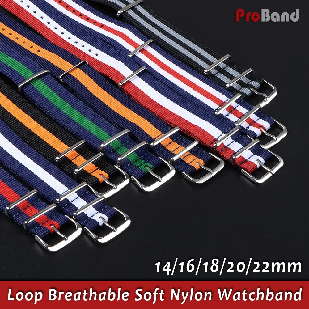 One Piece Loop Bracelets 14mm 16mm 18mm 20mm 22mm 24mm Sports Watch Strap Universal Canvas Nylon Watch Band Women Men Wristband