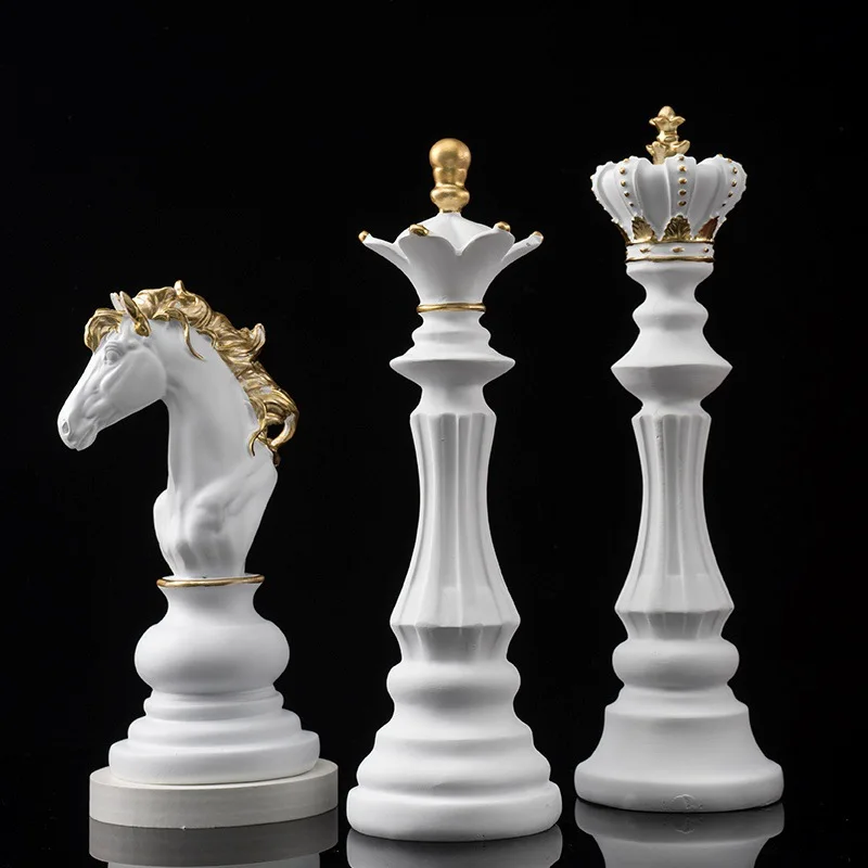 Creative Resin Chess Piece Figurines King and Queen Home Decor for Study Display Window and Entryway