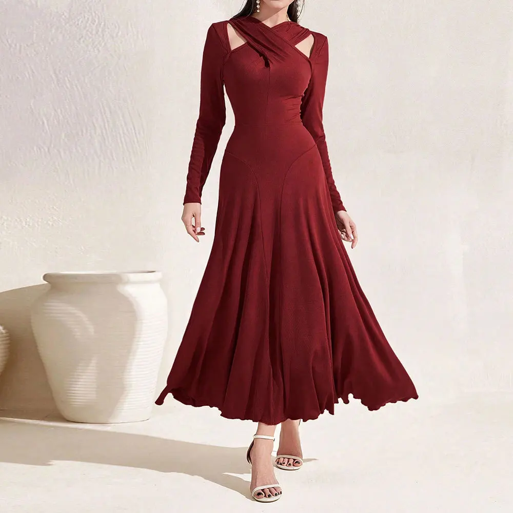 2023 New Women Autumn Chic Midi Dress Vestidos De Manga Larga Party Vestidos De Noche Bbiye Vermelho De Baile Lange Kleider Red