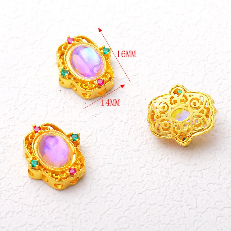 5pcs Copper-gold-plated Cat-eye Inlaid Beads Imitation Jade Transport Beads DIY Bracelet Necklace Accessories Jewelry Materials