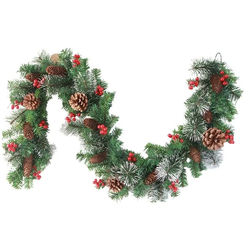 Christmas Gift Wreath Decorative Christmas Garland 70inch/107inch Pine Tree Rattan with Red Berries for Stairs Wall Fireplace