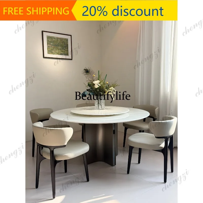 CC  White jade luxury stone dining table natural marble round table white dining table with turntable can be customized