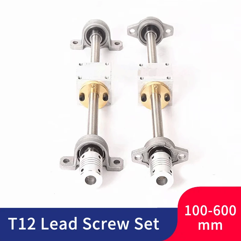 T12 Lead Screw Set Lead 12mm 100/300/500/600mm+Brass Nut+Coupling+2Pcs KP001or KFL001 Support Block For 3D Printing