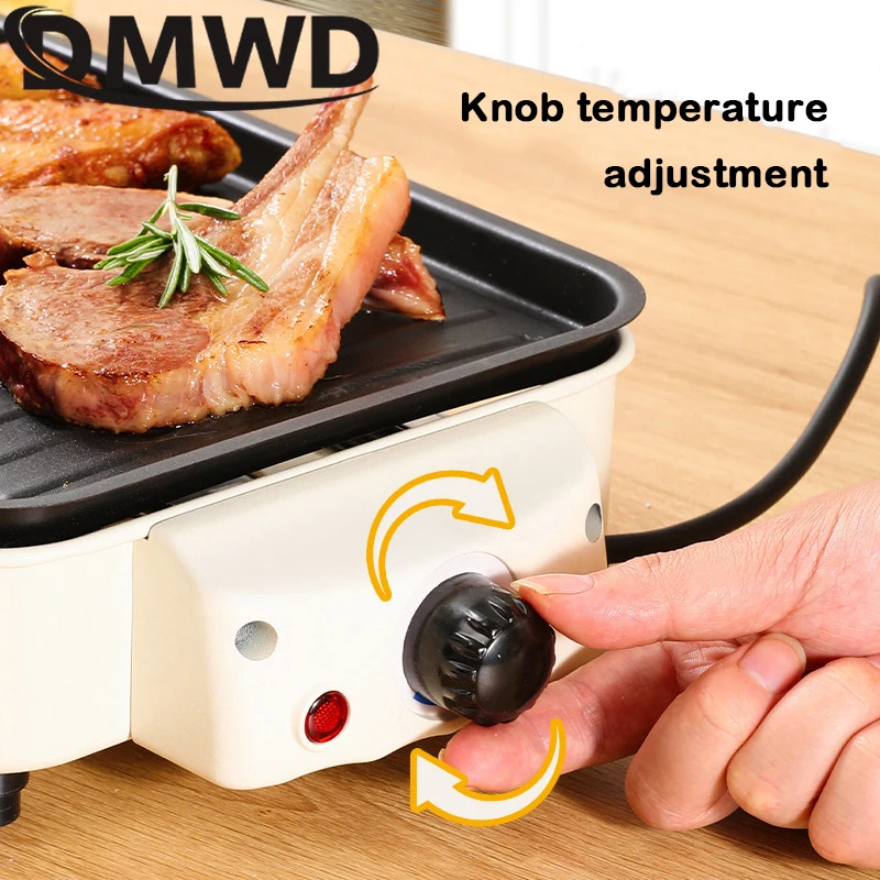 DMWD 220V Smokeless BBQ Electric Kebab Rotary Grill Stove Rotisserie Teppanyaki Barbecue Non-stick Frying Pan Skewer Griddle