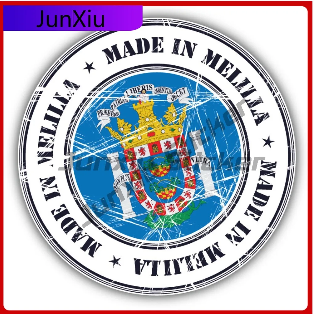 

Made In Melilla Grunge Flag Stamp Car Decal Bumper Stickers Cute Style Wall Use For Laptop Surface Automotive Decor Anti Scra