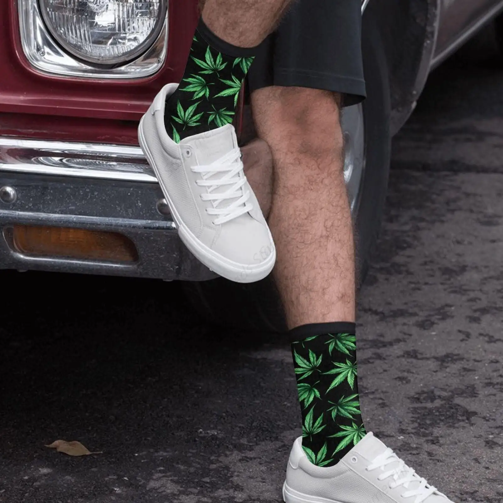 Ganja Marijuanas ungu hitam kasual Unisex baru menyenangkan kru kaus kaki Fashion nyaman pria dan wanita gila gaun kaus kaki