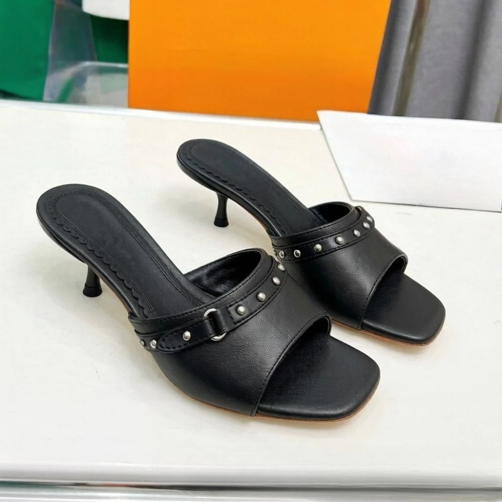 

2026 Spring Summer New Women's Kitten Heel Slides Single Strap Sandals All-Matching Quiet Luxury Balletcore Aesthetic Svelte Silhouette Subtle Lift Design Non-Slip Rubber Sole for Women Girls Office Party Wedding Guest Daily Outfit
