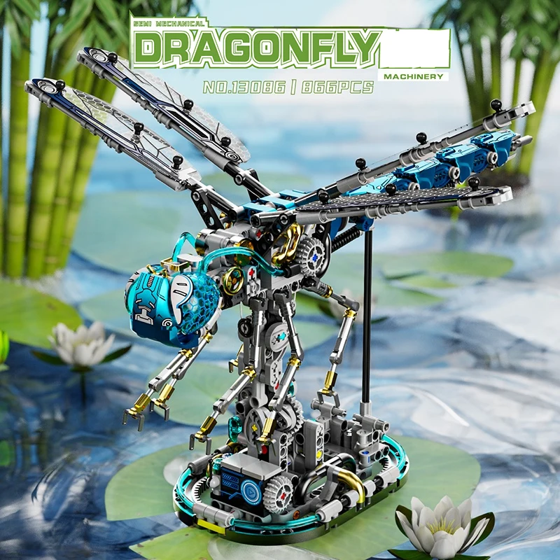 866 PCS electric building blocks toy set, insect series mechanical dragonfly ornaments model assembly, boys' holiday toy gift